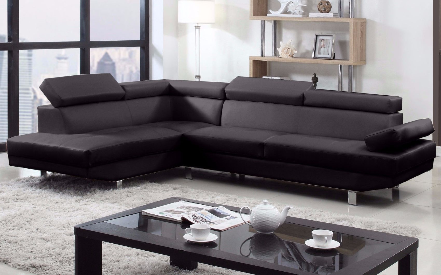 2 Piece Modern Bonded Leather Right Facing Chaise Sectional Sofa With Most Popular Black Sectionals With Chaise (Photo 7 of 15)