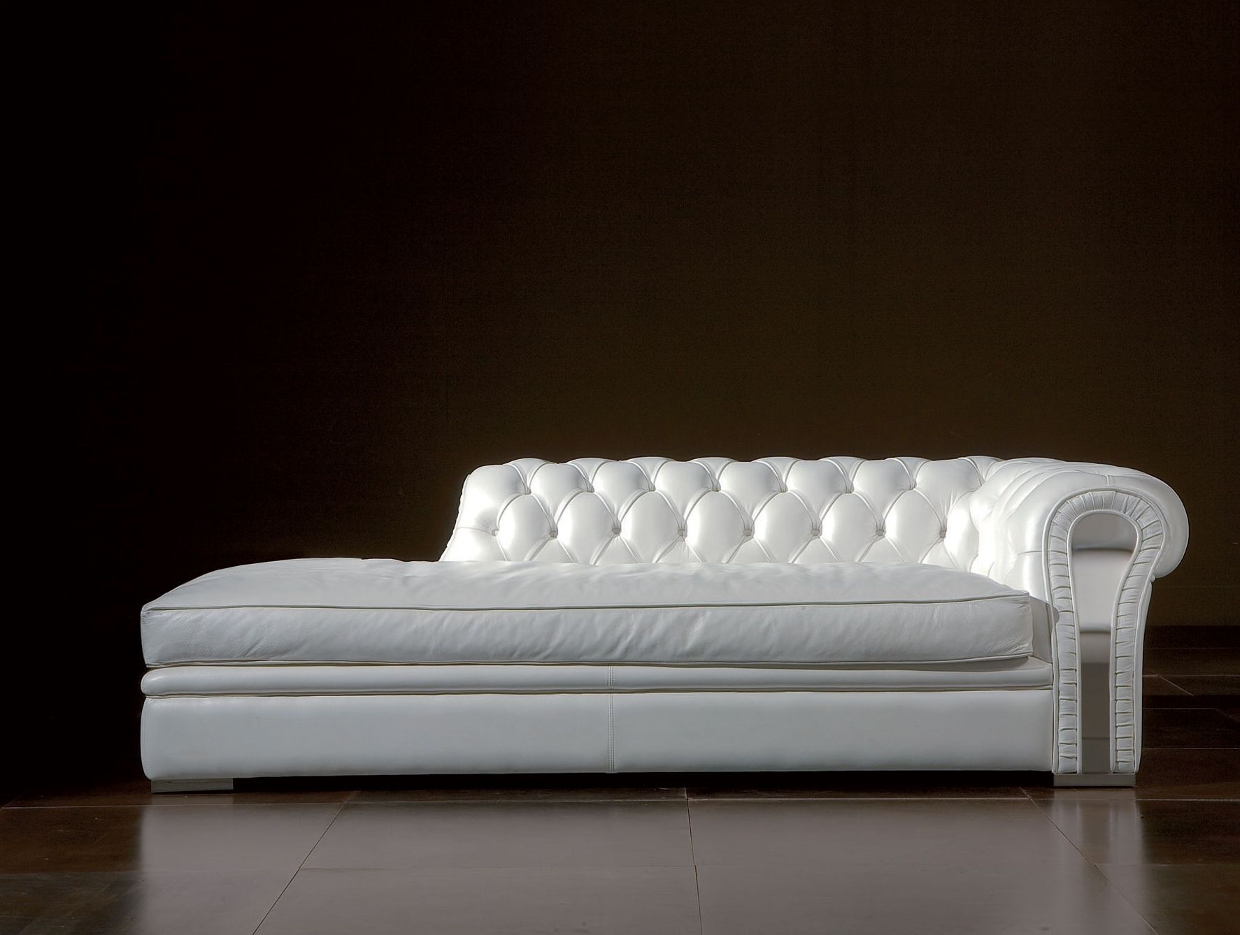 2017 Long White Leather Sofa Chaise Lounge With Puffed Headboard Placed Within White Leather Chaises (Photo 8 of 15)