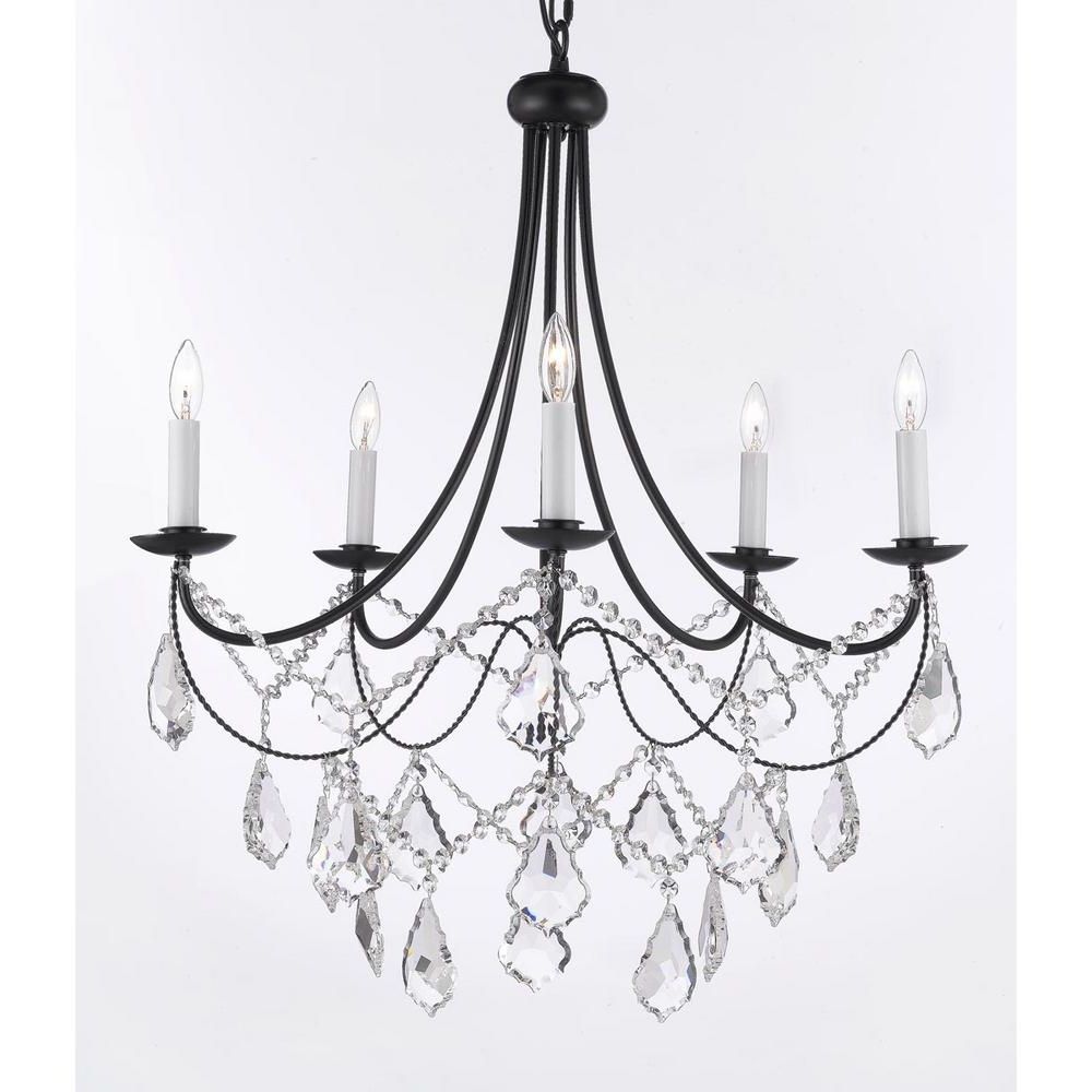 2018 Black Iron Chandeliers With Regard To Versailles 5 Light Black Iron Chandelier With Crystal T40 588 – The (Photo 5 of 15)