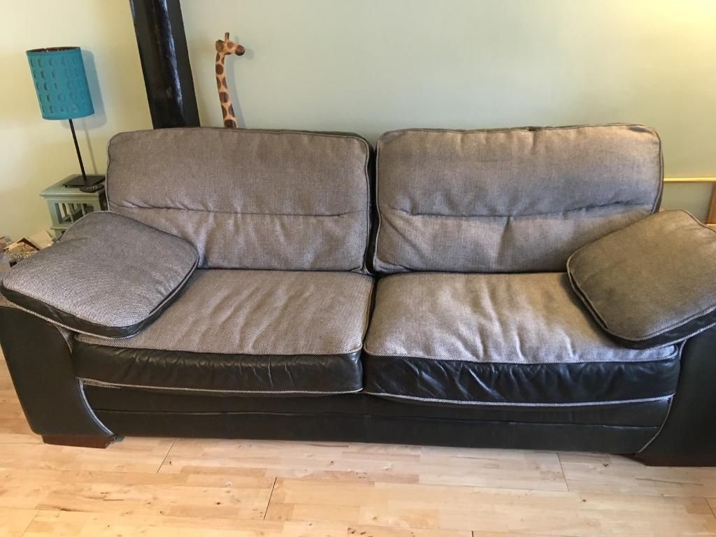 2018 Tweed Fabric Sofas With Regard To Scs Reversible Leather And Tweed Fabric 3 Seater Sofa, Cuddle (View 12 of 15)
