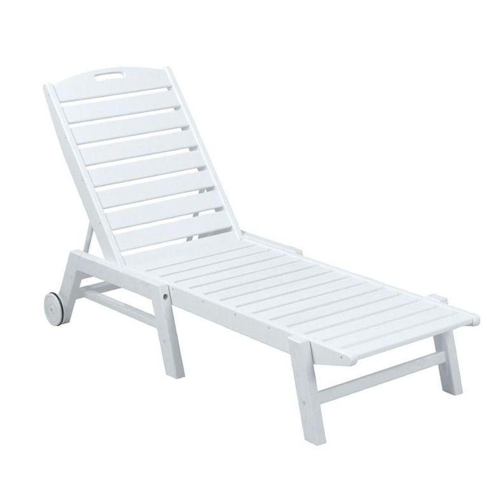 Armless Outdoor Chaise Lounge Chairs Intended For Famous Polywood Nautical White Wheeled Armless Plastic Outdoor Patio (View 4 of 15)