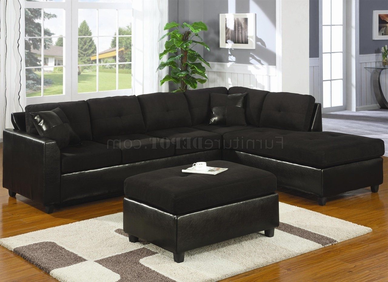 Best And Newest Microfiber & Faux Leather Contemporary Sectional Sofa 500735 Black For Black Sectional Sofas (View 1 of 15)
