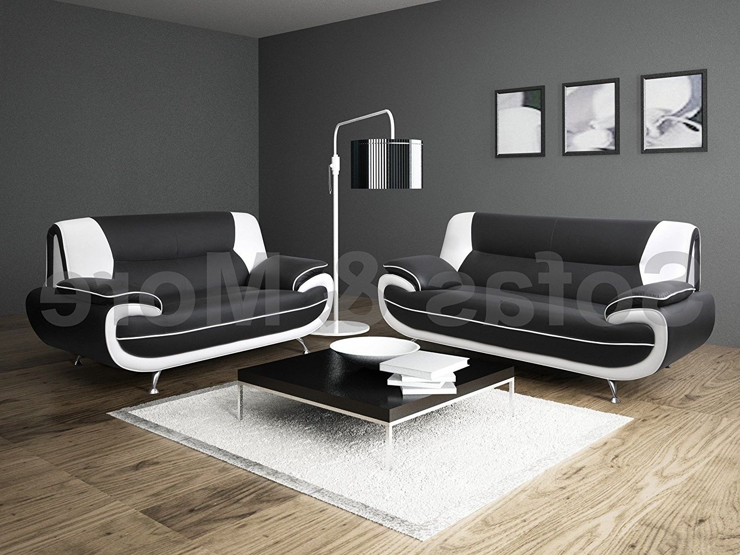 Black And White Sofas Regarding Newest Lewis Black & White Pu Leather 3+2 Seater Sofa Suite: Amazon.co.uk (Photo 1 of 15)