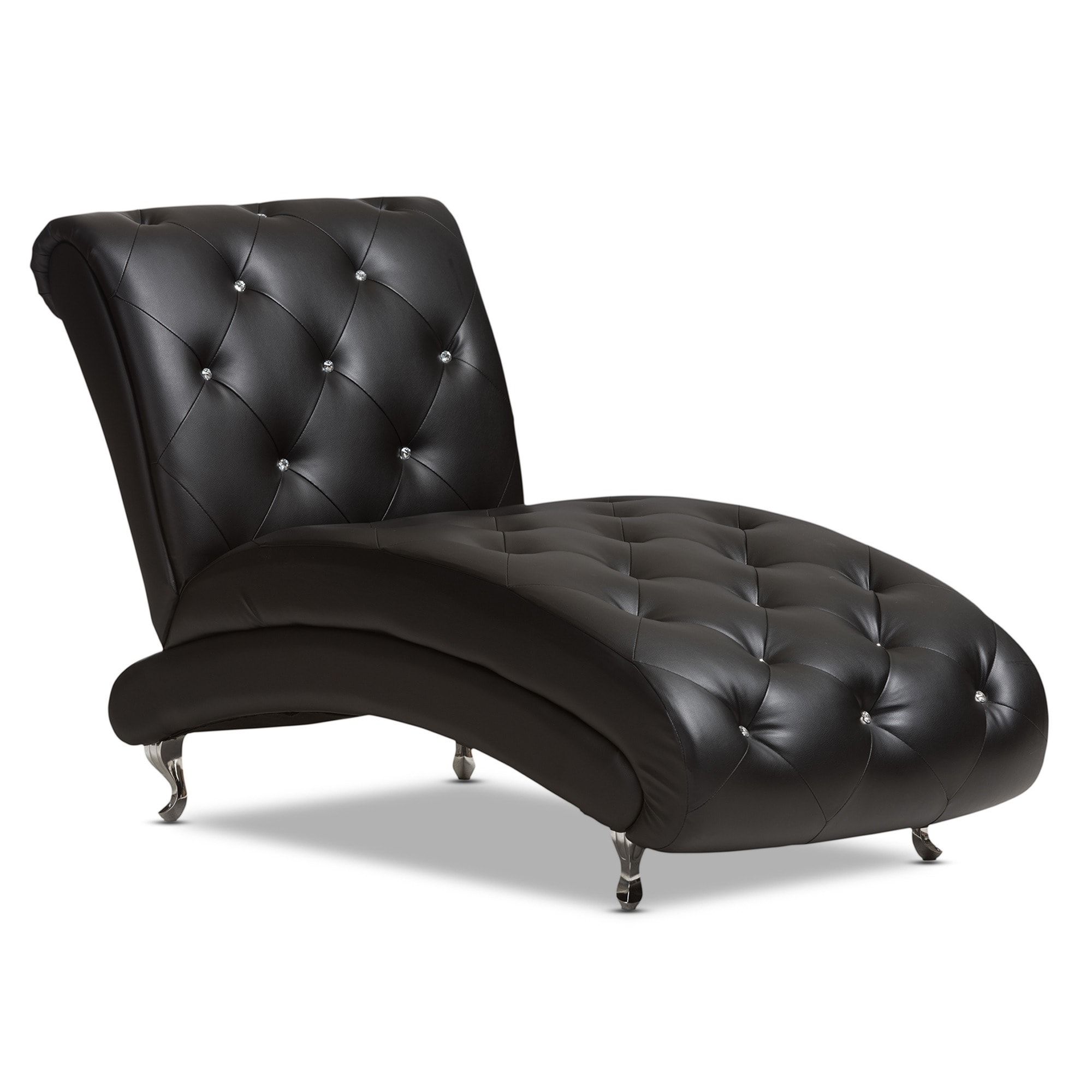 Black Chaise Lounges Pertaining To Most Current Baxton Studio Pease Contemporary Black Faux Leather Crystal Tufted (View 7 of 15)