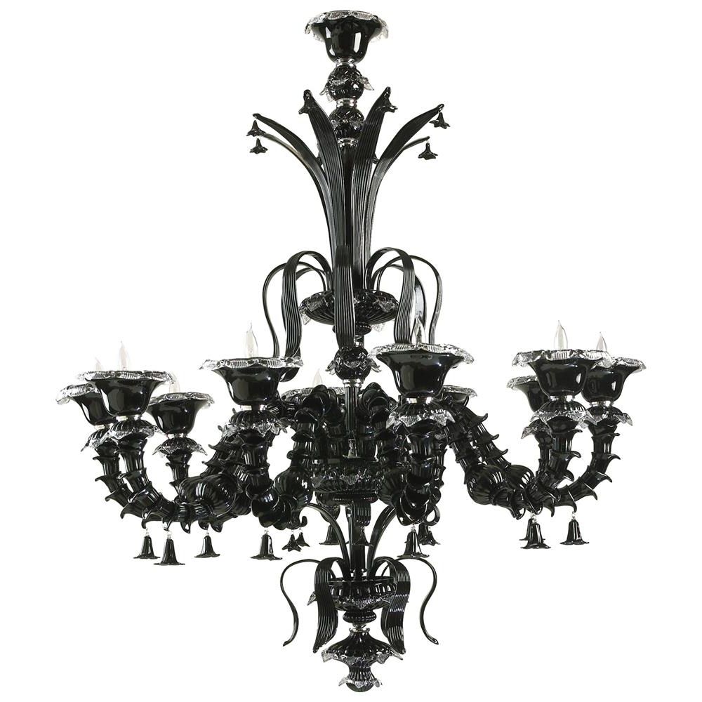 Black Gothic Chandelier Inside Widely Used Venetian Gothic Noir Black 10 Light Murano Glass Style Chandelier (View 13 of 15)