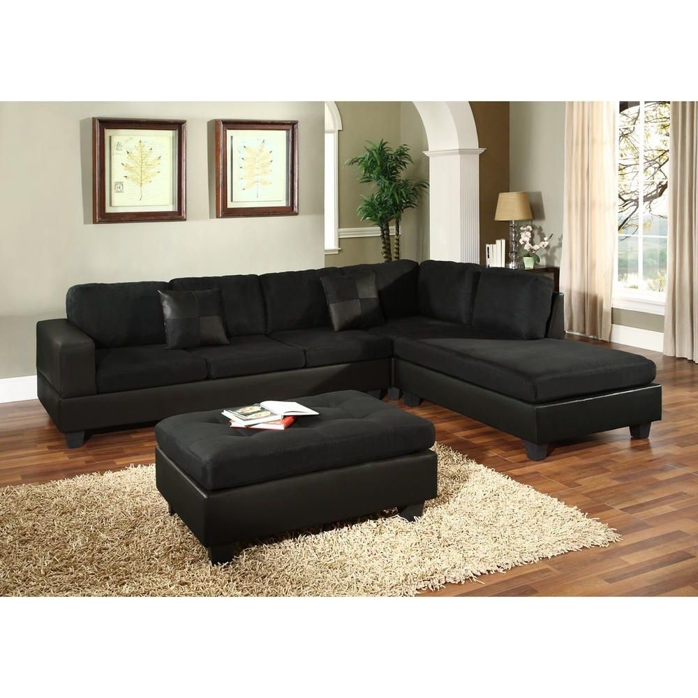 Black Leather Sectionals With Ottoman Inside Most Up To Date Venetian Worldwide Dallin Black Microfiber Sectional Mfs0005 L (View 1 of 15)