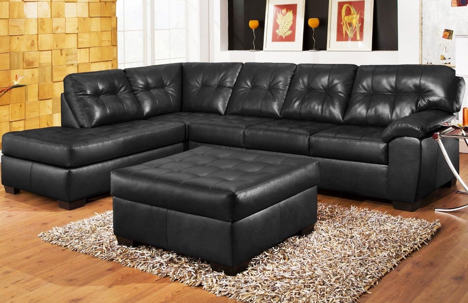 Black Sectionals With Chaise In Most Current Black Reclining Sectional Sofa Black Leather Contemporary (Photo 1 of 15)
