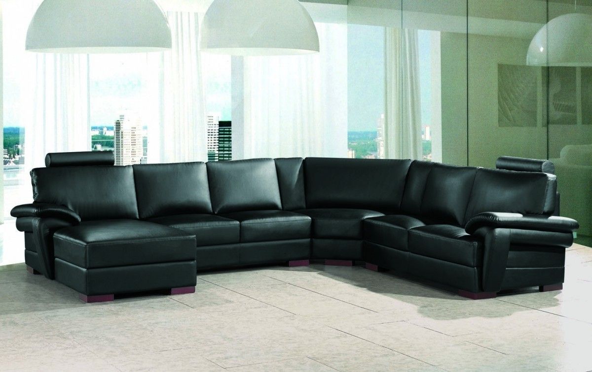 Black Sectionals With Chaise Regarding 2017 Black Reclining Sectional Sofa Black Leather Contemporary (Photo 10 of 15)