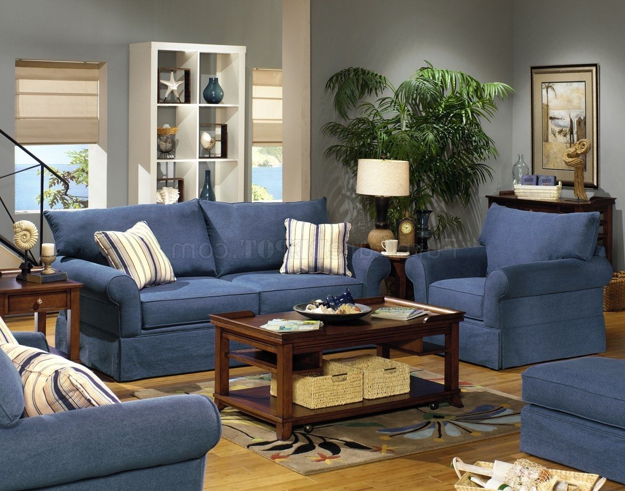 Blue Sofa Chairs Pertaining To Trendy Blue Denim Fabric Modern Sofa & Loveseat Set W/options (View 9 of 15)
