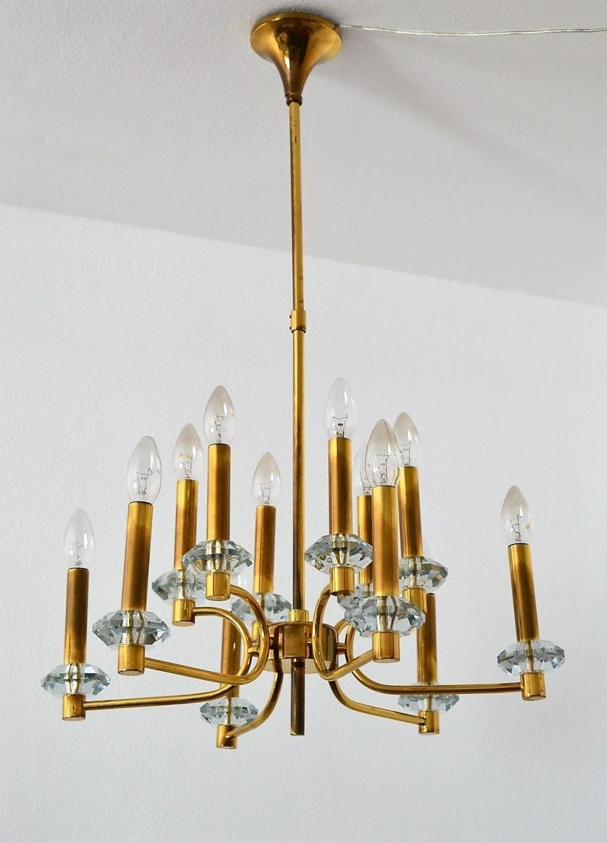 Brass And Glass Chandelier Intended For Preferred Vintage Brass And Glass Chandelier With 12 Lights From Palwa, 1960s (View 3 of 15)