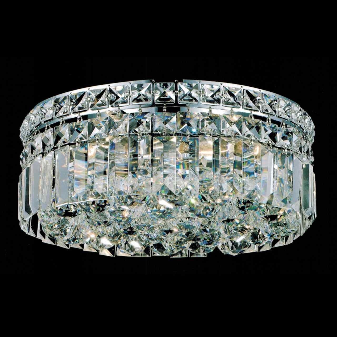 Brizzo Lighting Stores. 12" Bossolo Transitional Crystal Round Flush Inside Best And Newest 4 Light Chrome Crystal Chandeliers (Photo 15 of 15)