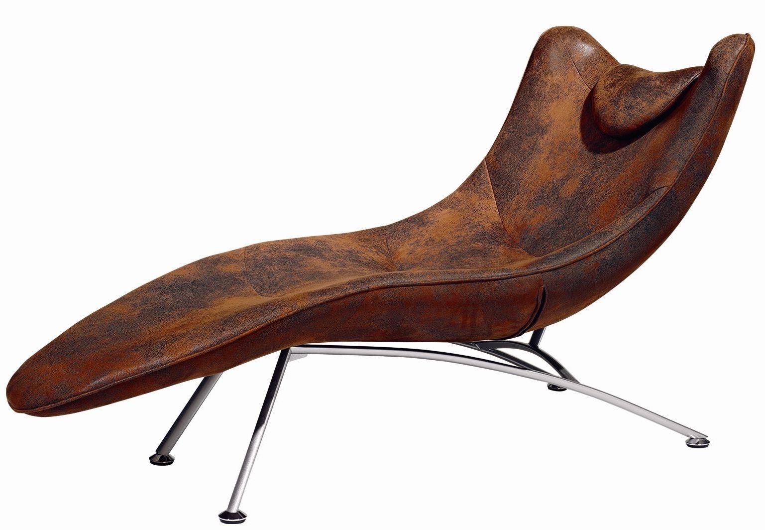 Brown Leather Chair With Pointed Bottom End Combined With Silver With Newest Small Chaise Lounge Chairs (View 11 of 15)