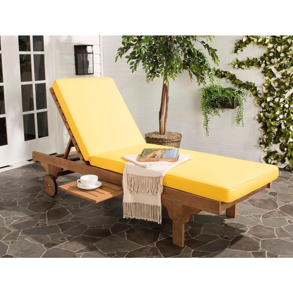 Chaise Lounge Chairs With Cushions Intended For Current Safavieh Newport Teak Brown Outdoor Patio Chaise Lounge Chair With (View 9 of 15)