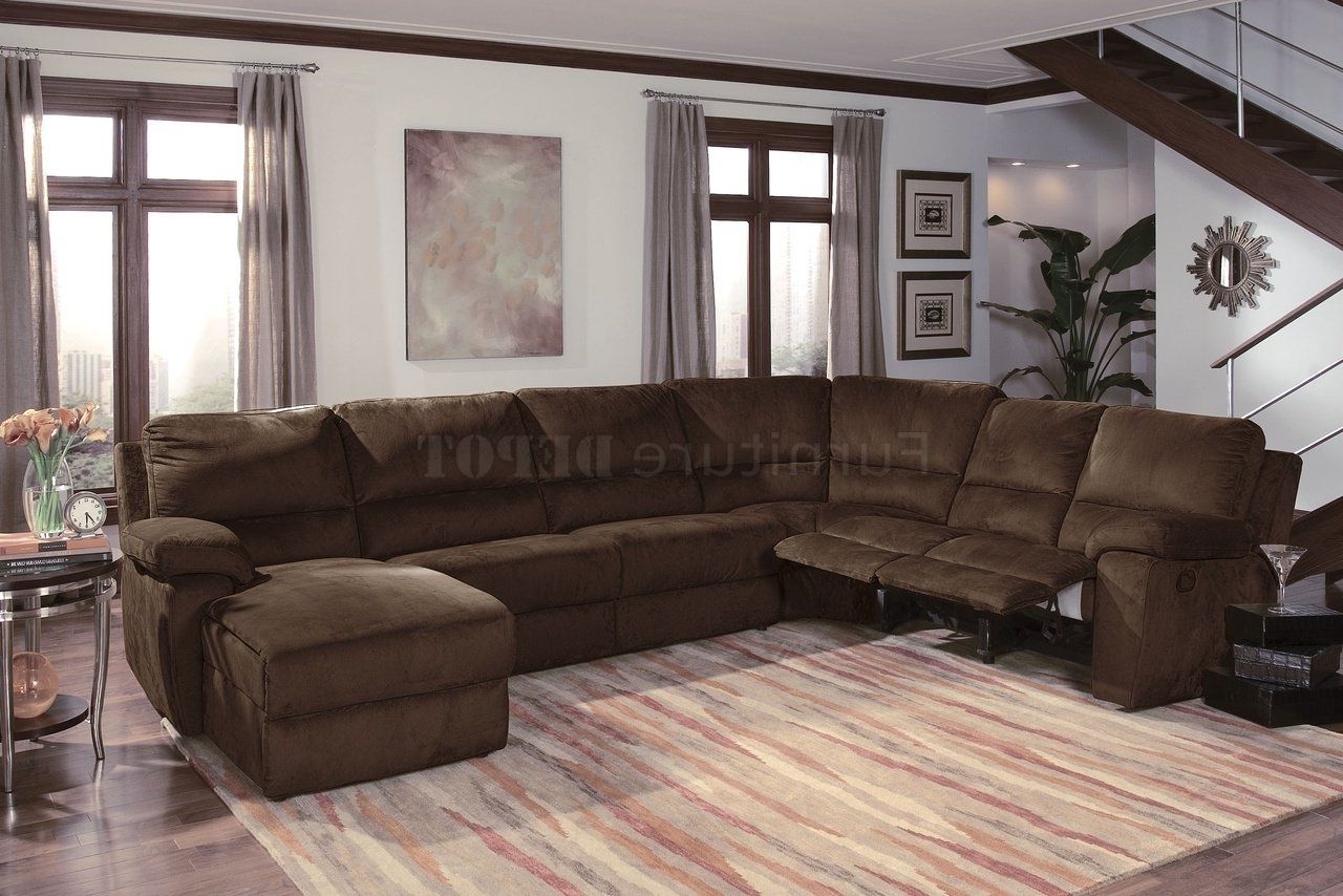 Dark Chocalate Micro Suede Intended For Most Recently Released Sectionals With Recliner And Chaise (View 11 of 15)
