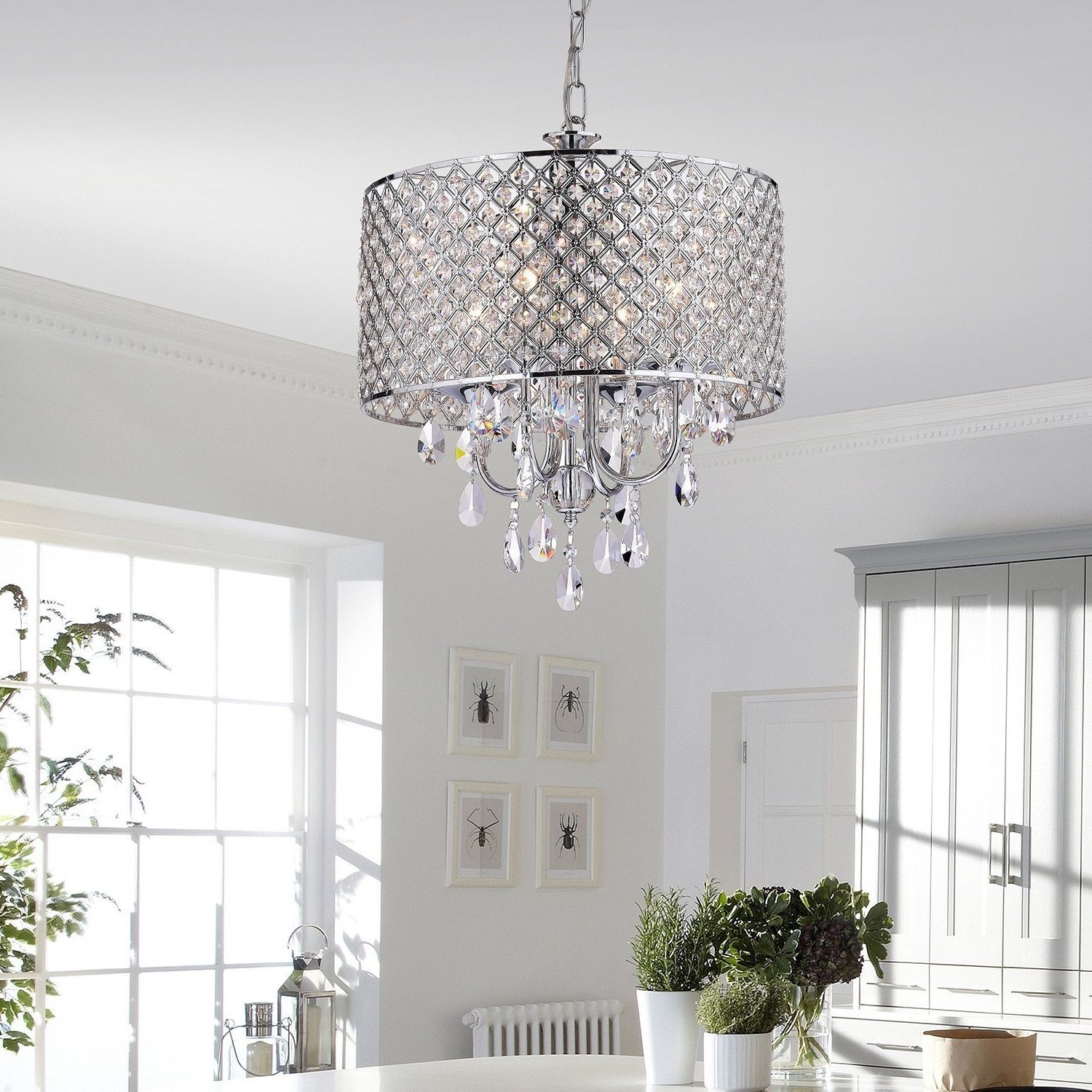 Famous Edvivi Epg801ch Chrome Finish Drum Shade 4 Light Crystal Chandelier Throughout 4 Light Crystal Chandeliers (View 9 of 15)