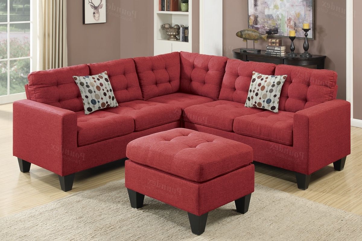 Famous Red Sectional Sofas Inside Red Fabric Sectional Sofa And Ottoman – Steal A Sofa Furniture (Photo 1 of 15)