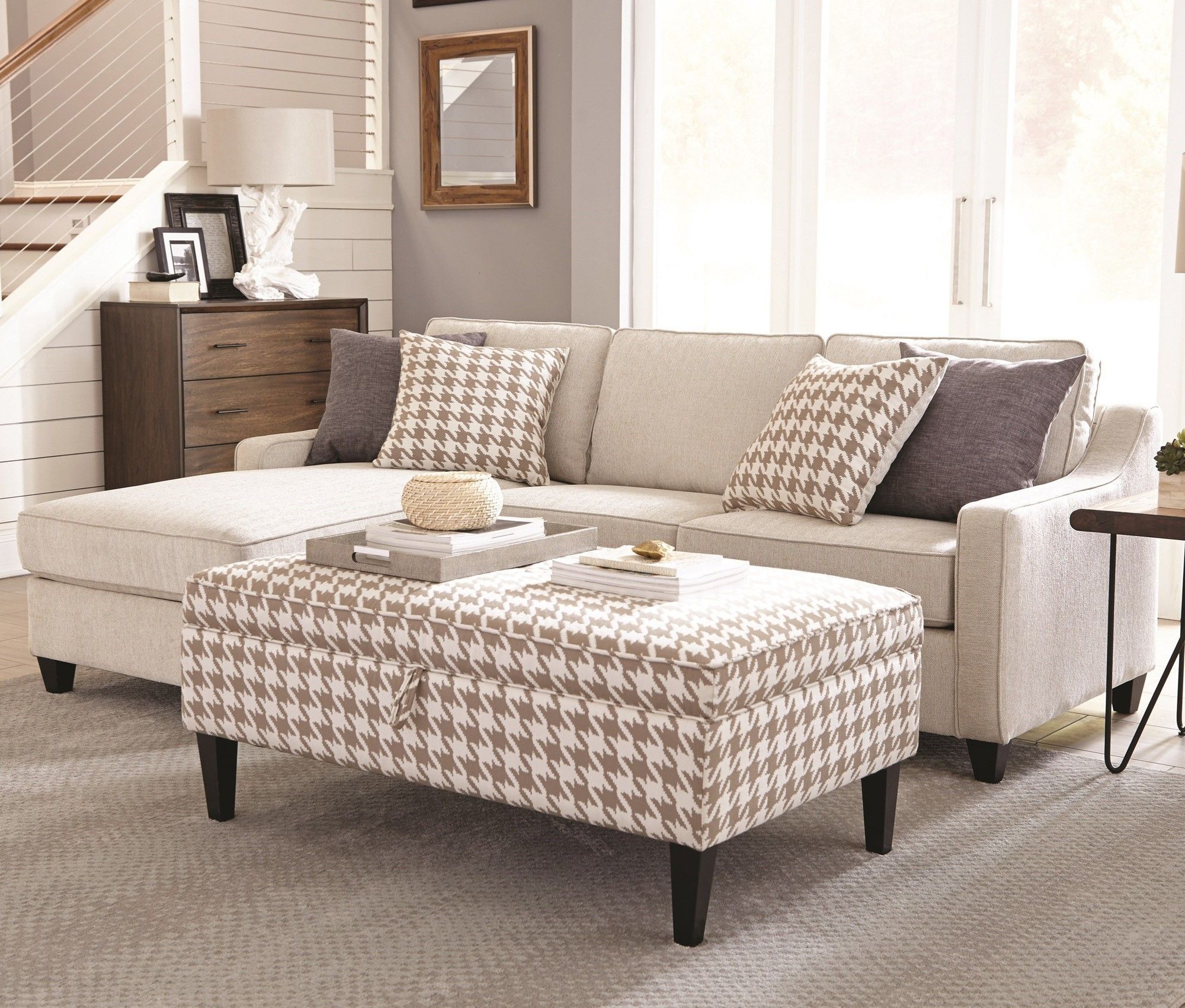 Fashionable Cream Chaise Sofas For Montgomery Cream Reversible Chaise Sectional Sofa With Storage (View 15 of 15)