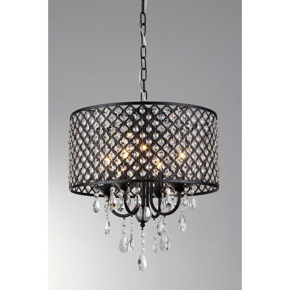Fashionable Monet 17 In. Black Indoor Drum Shade Crystal Chandelier With Shade In Black Chandeliers With Shades (Photo 7 of 15)