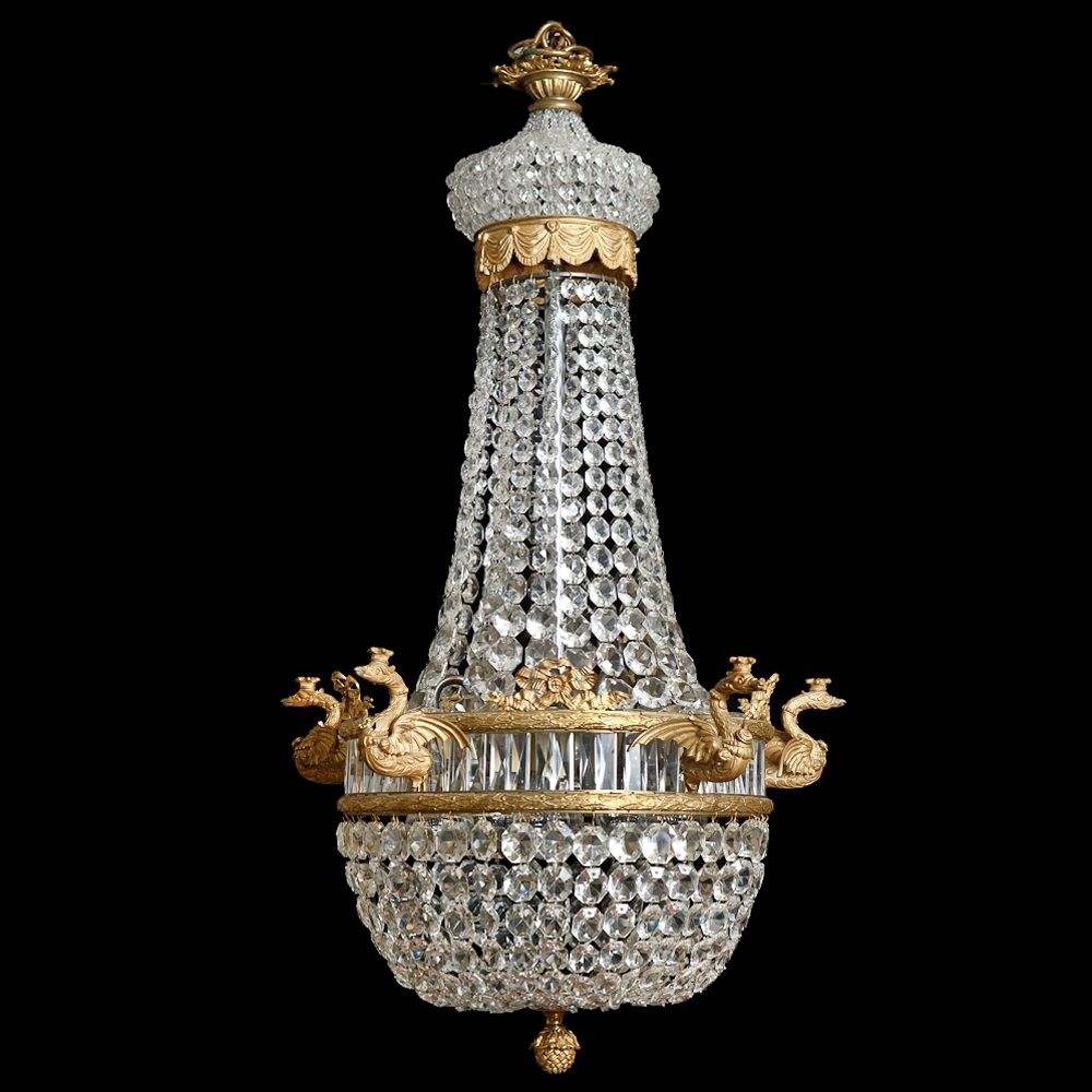 French Antique Five Light Empire Style Chandelier With Cut Crystals Throughout Well Liked Antique Chandeliers (View 12 of 15)