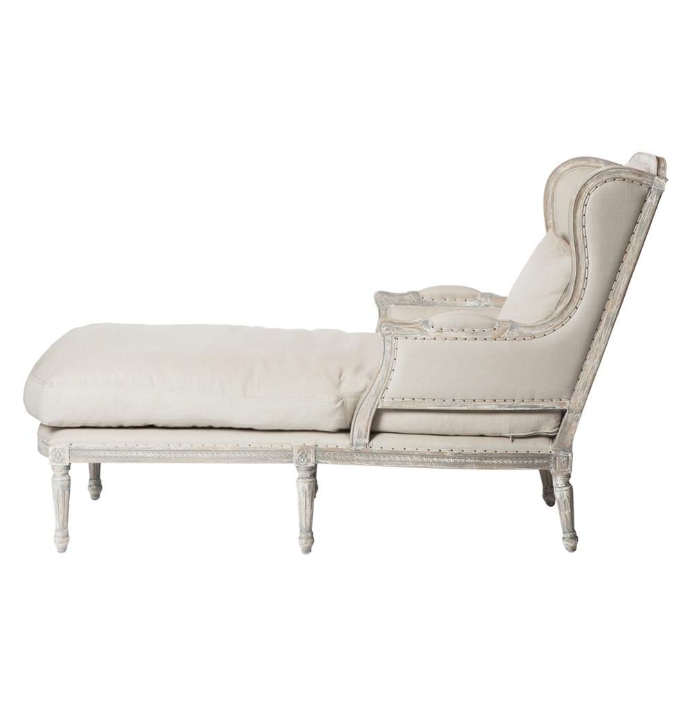 French Country Chaise Lounges Throughout Most Popular Stefania French Country Wing Back White Grey Chaise Lounge (Photo 5 of 15)