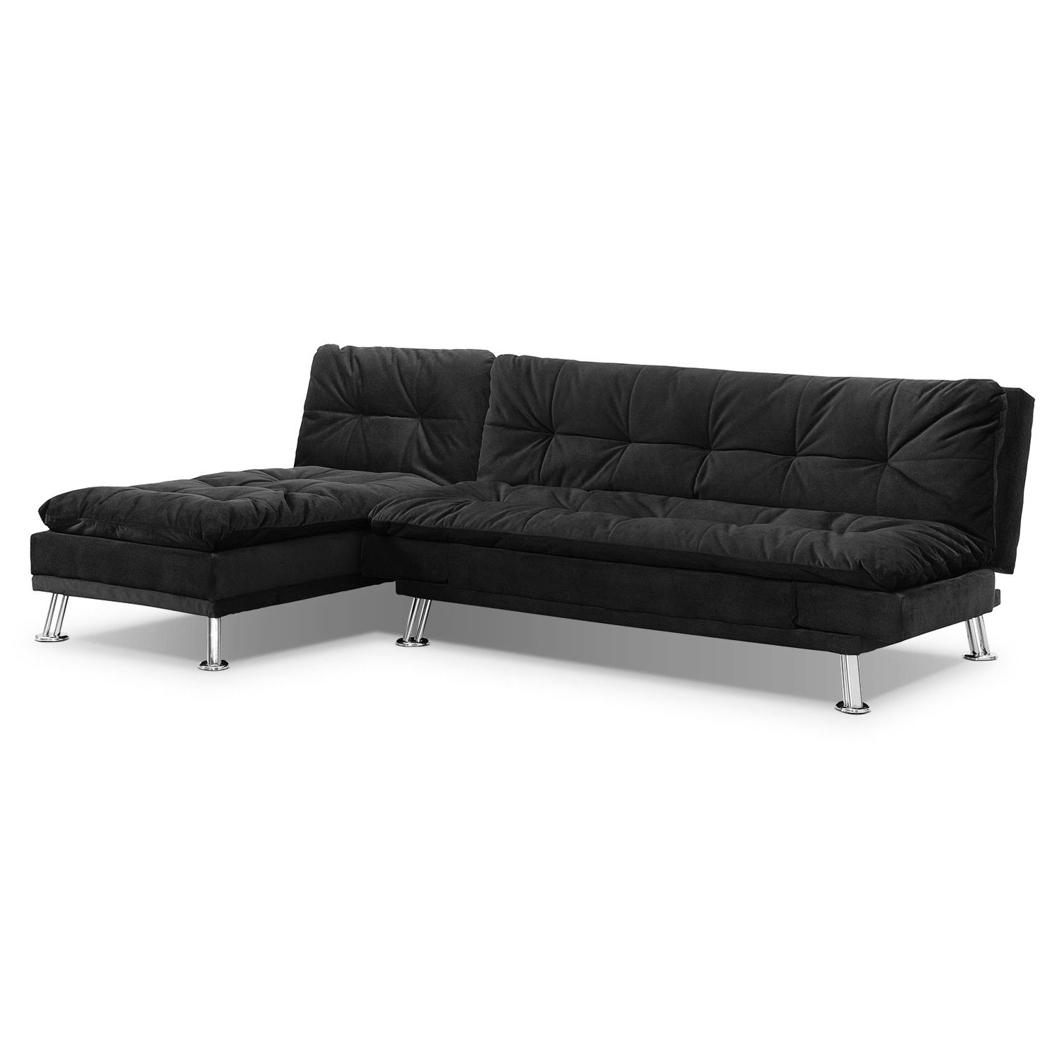 Futon Chaises With Regard To Well Known Waltz Futon Sofa Bed With Chaise – Black (View 14 of 15)