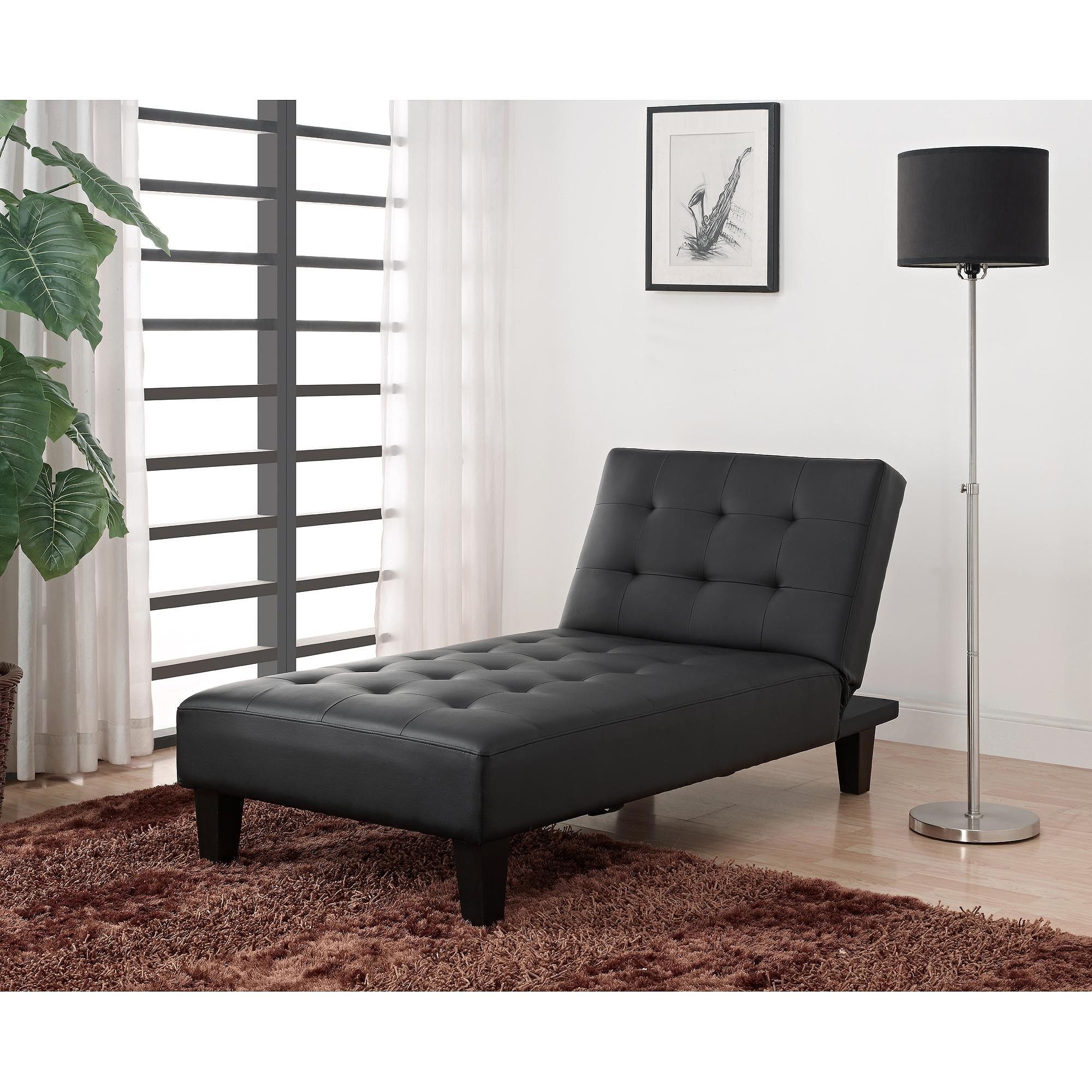 Futons With Chaise Intended For 2018 Julia Futon Chaise Lounger, Black – Walmart (Photo 1 of 15)