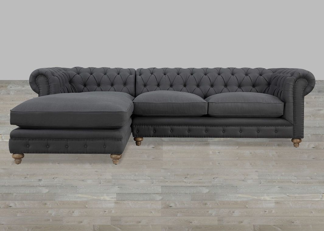 Grey Sectionals With Chaise Within Favorite Linen Raf Sectional Button Tufted With Nailheads (View 5 of 15)