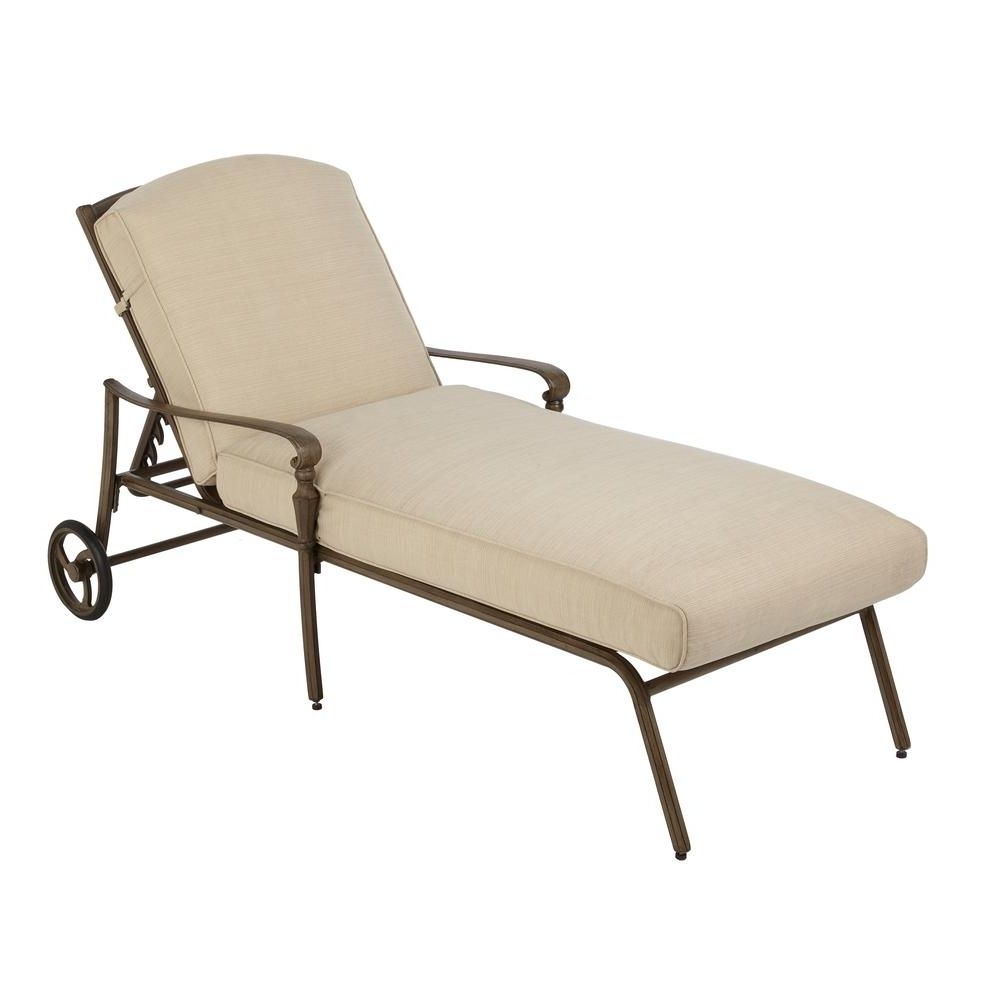 Hampton Bay Cavasso Metal Outdoor Chaise Lounge With Oatmeal For 2017 Aluminum Chaise Lounges (View 6 of 15)