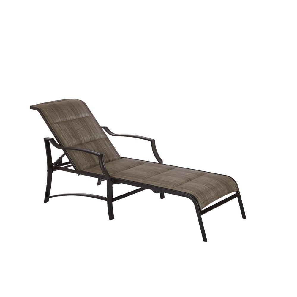 Hampton Bay Statesville Pewter Aluminum Outdoor Chaise Lounge Throughout Most Popular Cast Aluminum Chaise Lounges With Wheels (Photo 15 of 15)