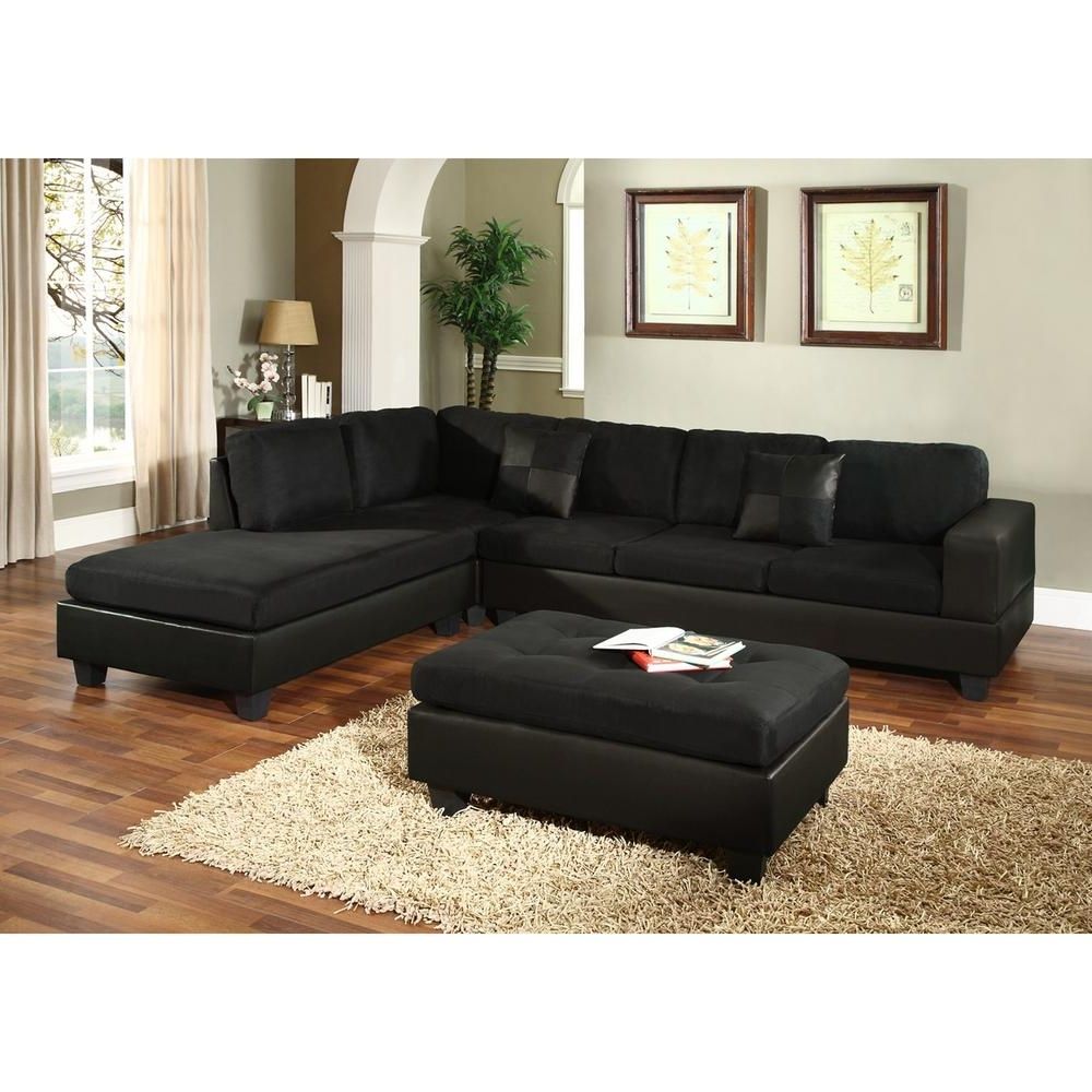 Home Depot Sectional Sofas Throughout Newest Venetian Worldwide Dallin Black Microfiber Sectional Mfs0005 R (Photo 5 of 15)