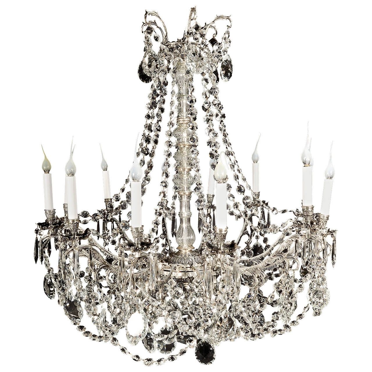 Large Antique French Louis Xvi Style Silvered Bronze And Cut Crystal Within Most Current Antique French Chandeliers (View 4 of 15)