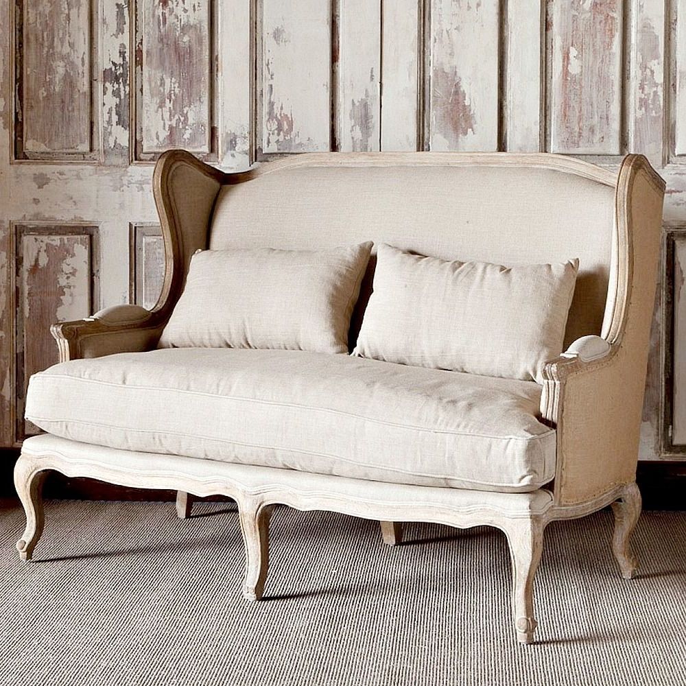 Latest Country Sofas And Chairs With Park Hill Collection Country Linen & Burlap Wingback Settee (Photo 15 of 15)