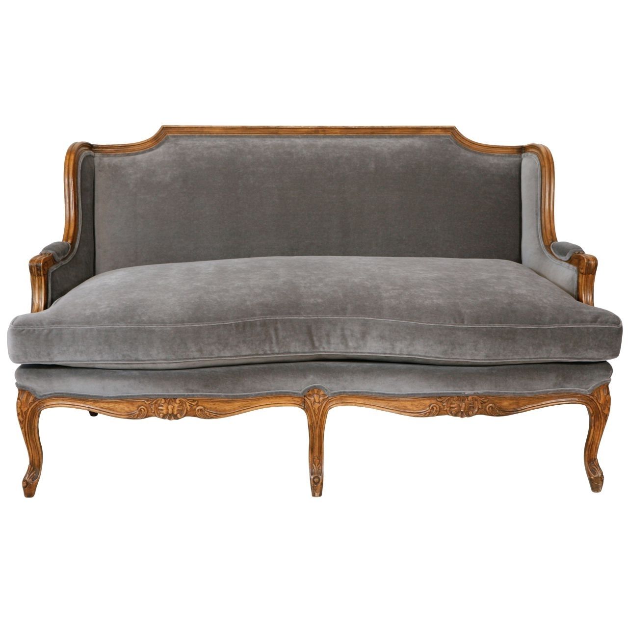 Louis Xv Style Settee / Canape In Grey Velvet (Photo 4 of 15)