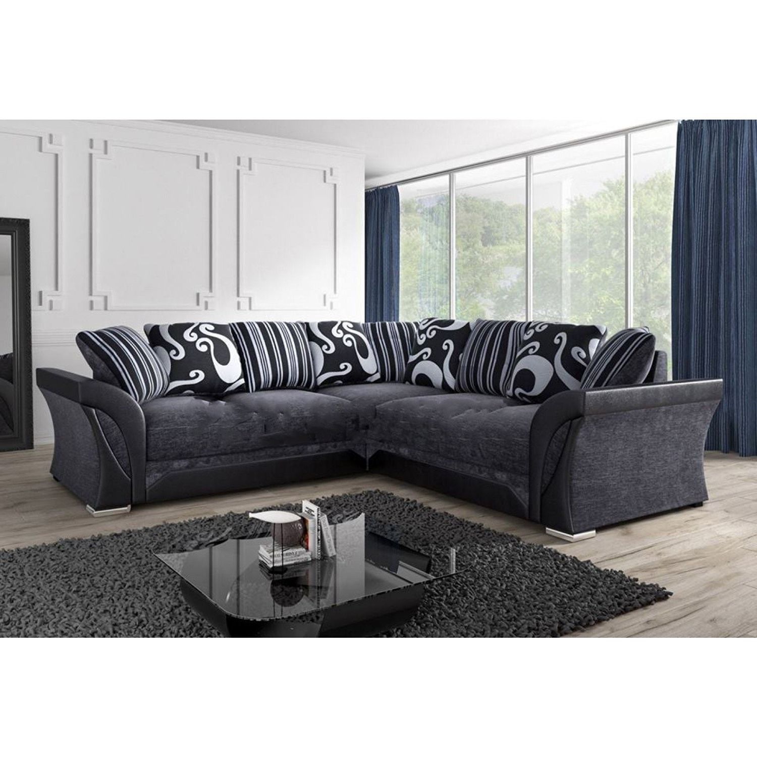 Lovely Corner Sofa Black And Grey – Mediasupload In Latest Fabric Corner Sofas (View 10 of 15)