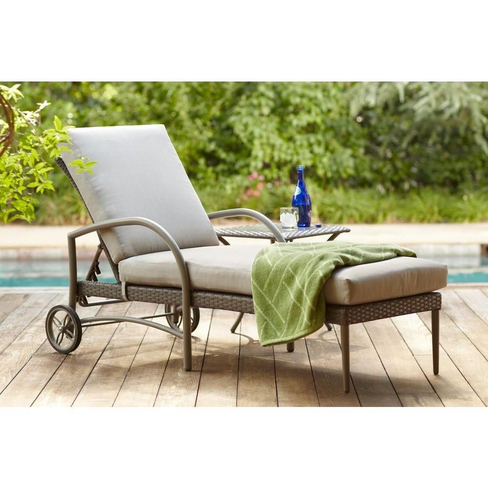 Most Current Hampton Bay Posada 18 In. Glass Top Outdoor Patio Side Table 153 With Aluminum Chaise Lounges (Photo 14 of 15)