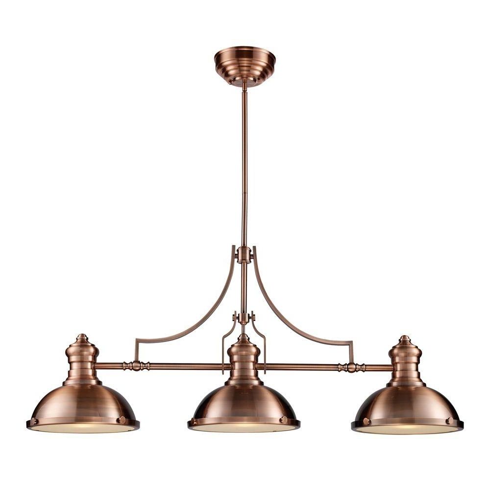 Most Recent Copper Chandelier Intended For Titan Lighting Chadwick 3 Light Antique Copper Ceiling Mount Island (Photo 2 of 15)