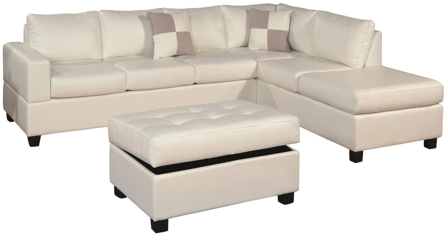 Most Recently Released Amazon: Poundex F7354 Cream Bonded Leather Living Room Pertaining To Sectional Sofas At Amazon (View 1 of 15)