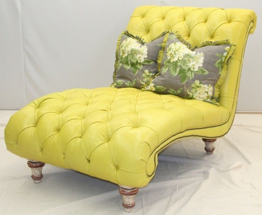 Most Recently Released Yellow Chaises Intended For Furniture: Oversized Yellow Tufted Chaise Bench With Two Floral (View 5 of 15)