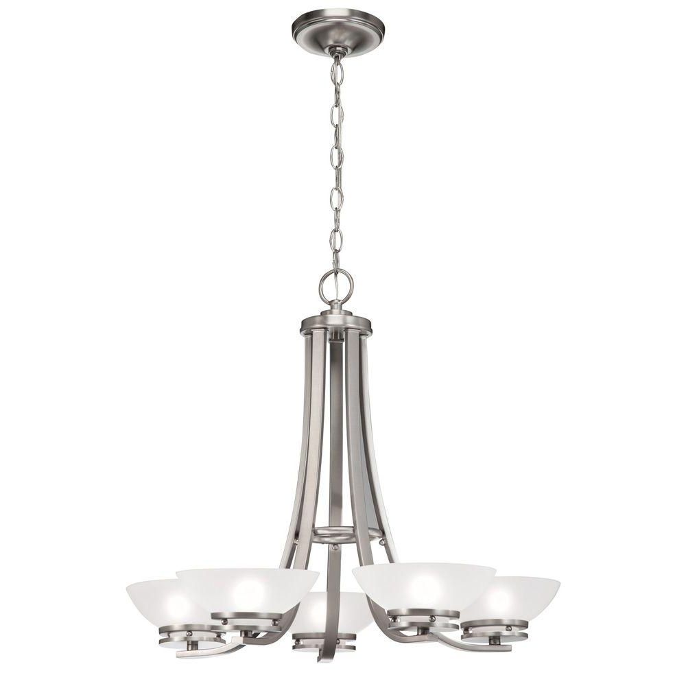 Most Up To Date Hampton Bay 5 Light Brushed Nickel Contemporary Chandelier With In Contemporary Chandelier (View 7 of 15)