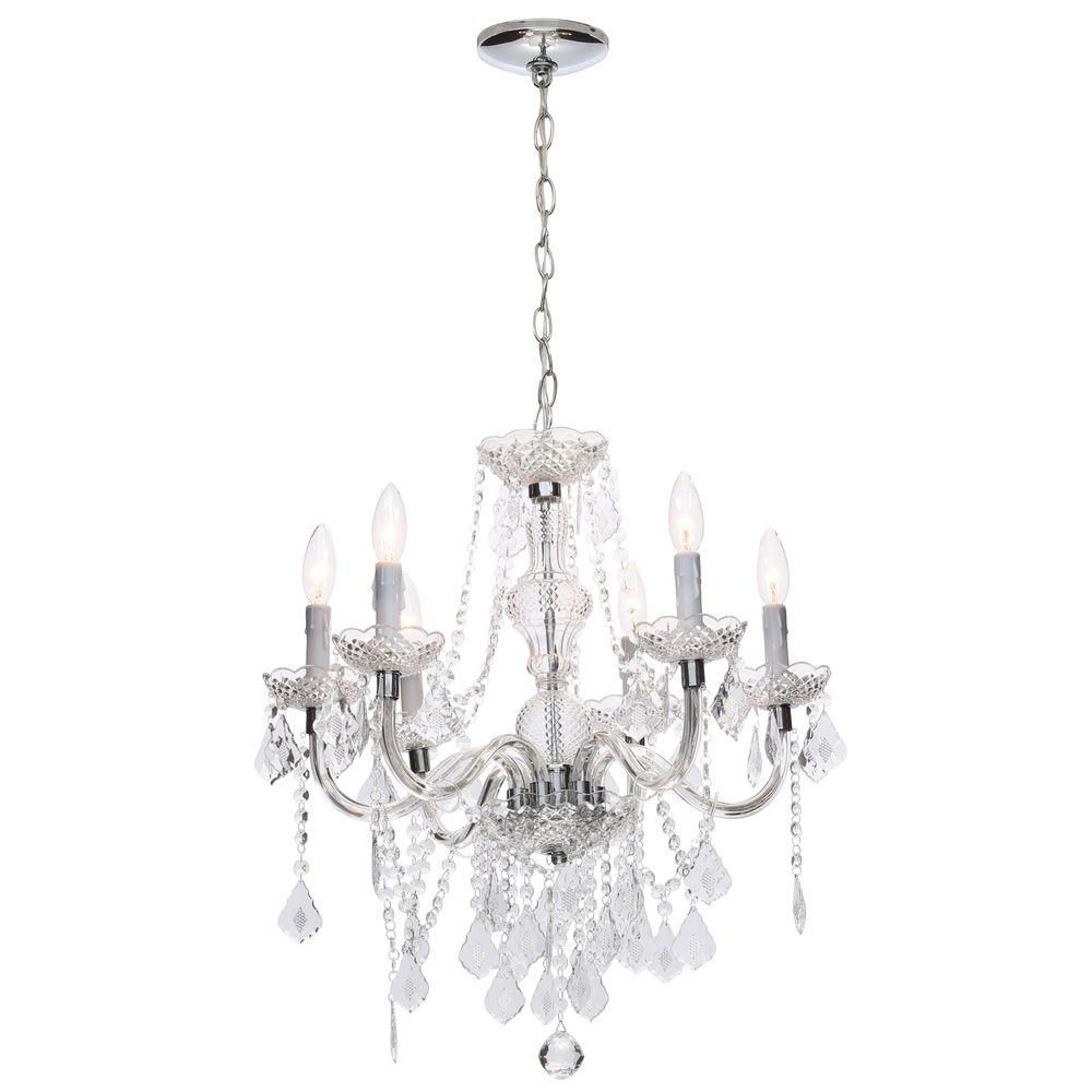Newest Acrylic Chandeliers Throughout Hampton Bay Maria Theresa 6 Light Chrome And Clear Acrylic (Photo 1 of 15)