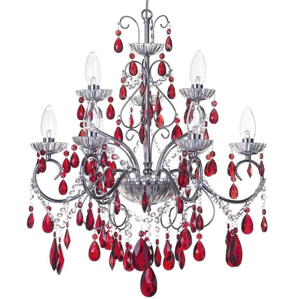 Newest Crystal Chrome Chandelier Pertaining To Vara 9 Light Bathroom Red Crystal Chandelier – Chrome (Photo 14 of 15)