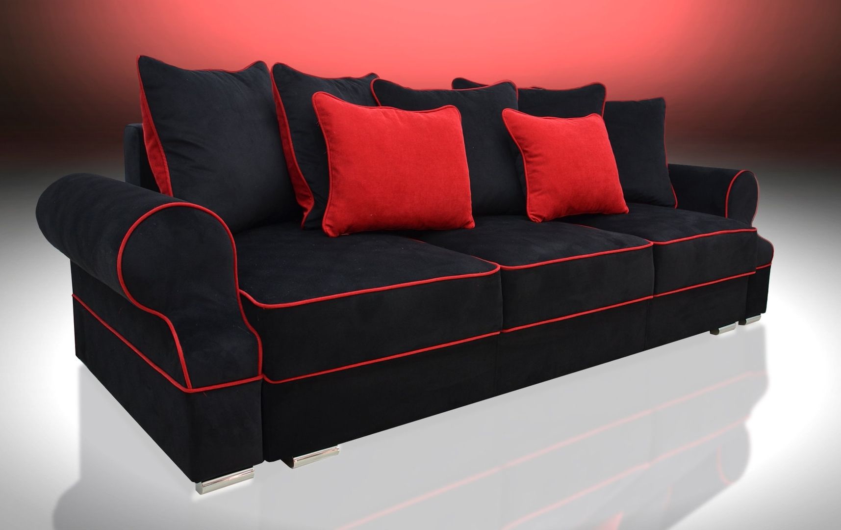 Newest Red And Black Sofas Inside Bed 3 Seater Royal, Black/red Velvet Fabric (View 8 of 15)