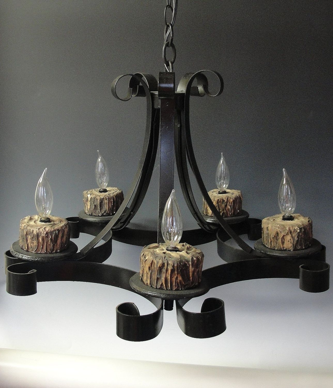 Old Wrought Iron Chandeliers With Unique Wood Lamp Holder For Living Inside 2018 Cast Iron Antique Chandelier (Photo 15 of 15)