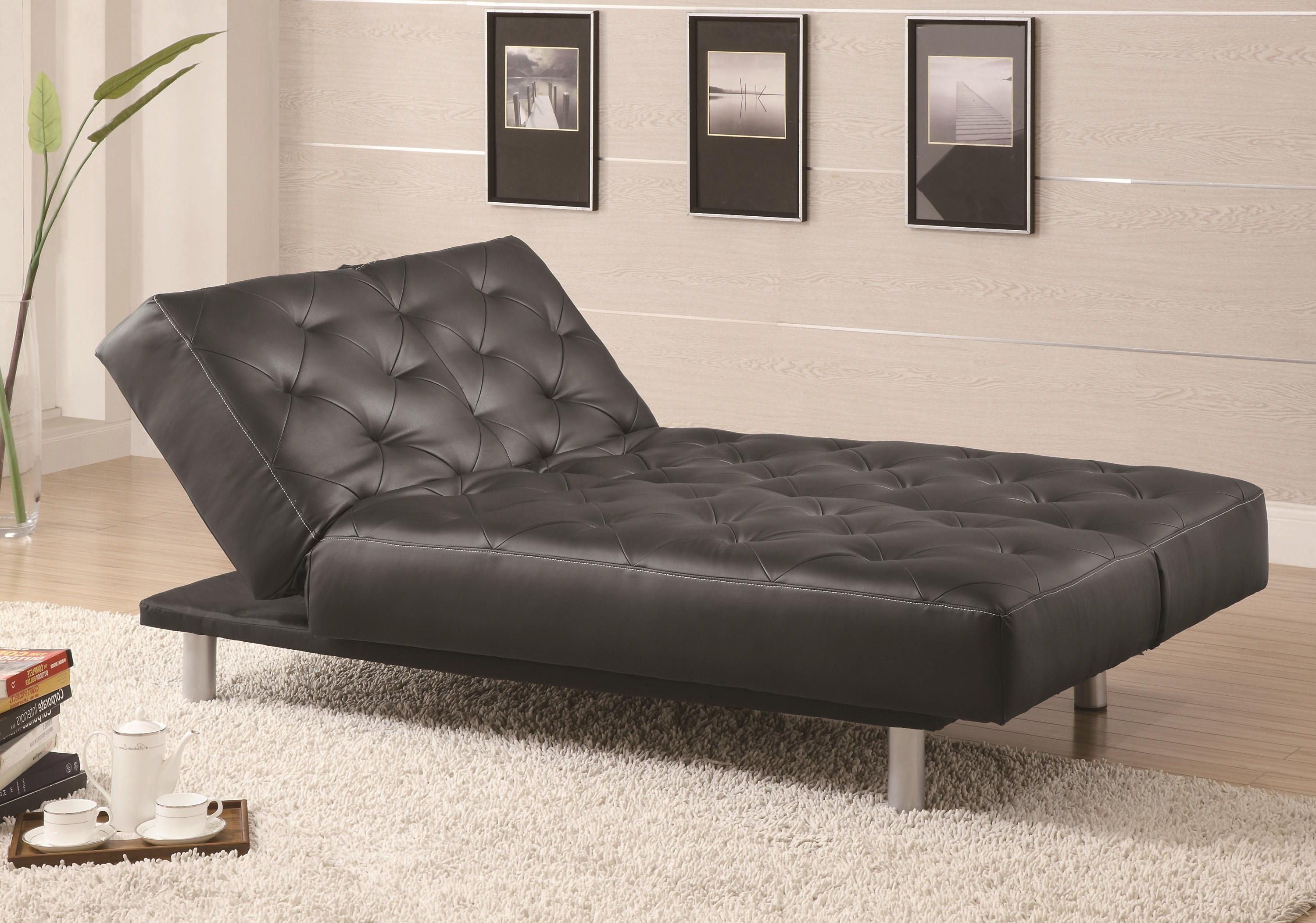 Oversized Black Leather Tufted Chaise Lounge With Chrome Legs Inside Well Known Black Leather Chaises (View 13 of 15)