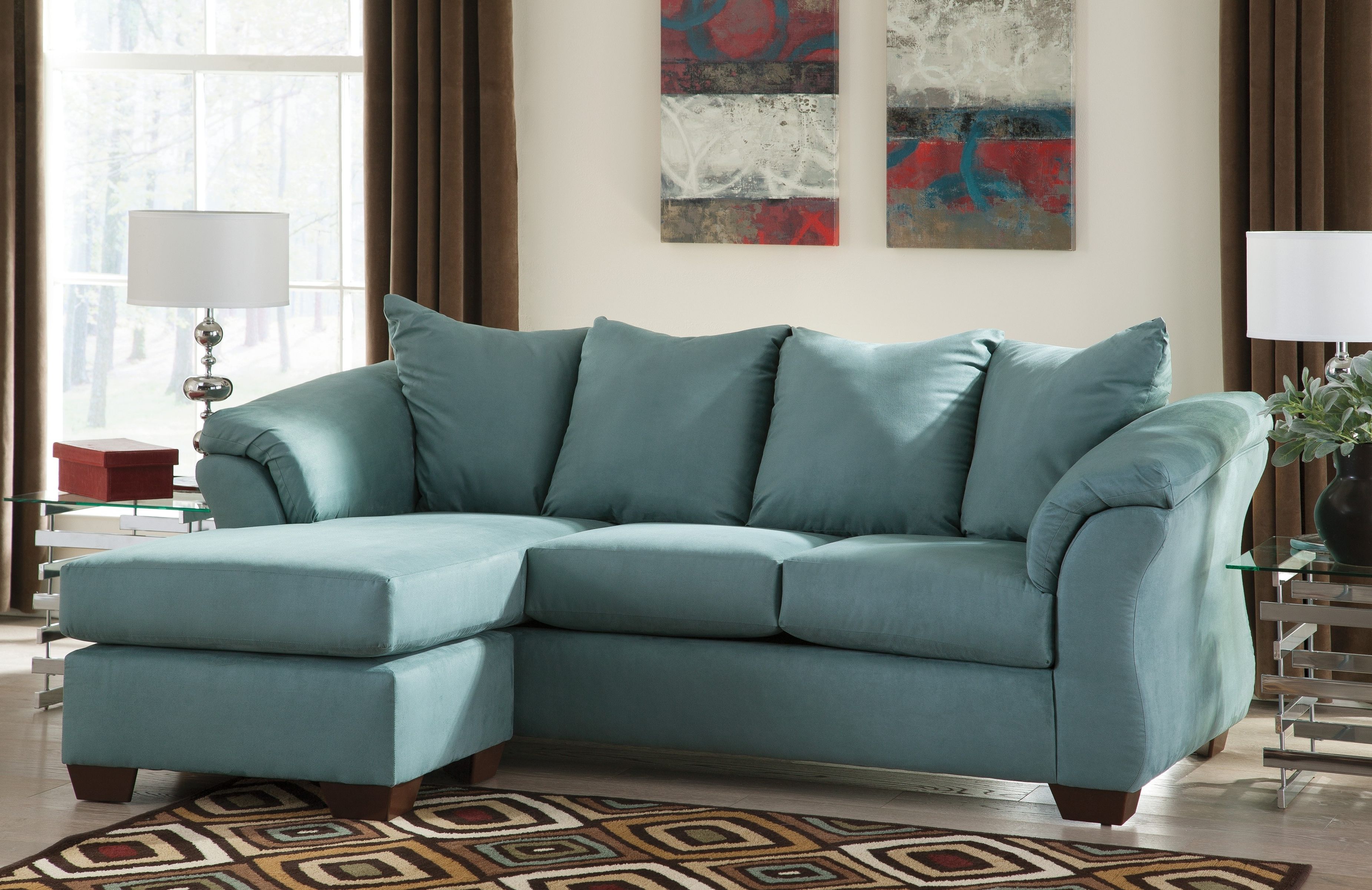 Preferred Ashley 7500618 Darcy Sky Blue Finish Fabric Upholstered Sofa Chaise Regarding Ashley Chaises (View 10 of 15)