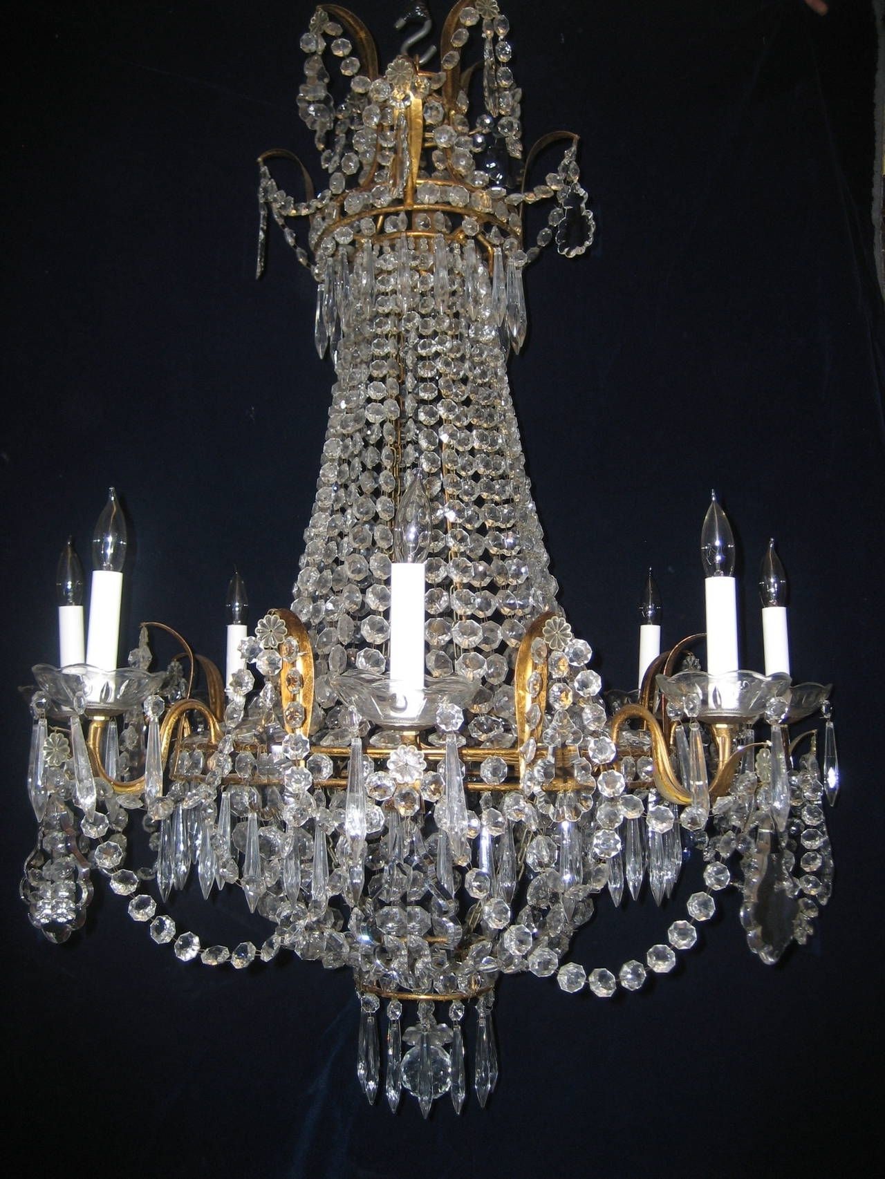 Preferred Set Of Three Antique French Louis Xvi Style Gilt And Crystal Intended For Antique French Chandeliers (Photo 1 of 15)