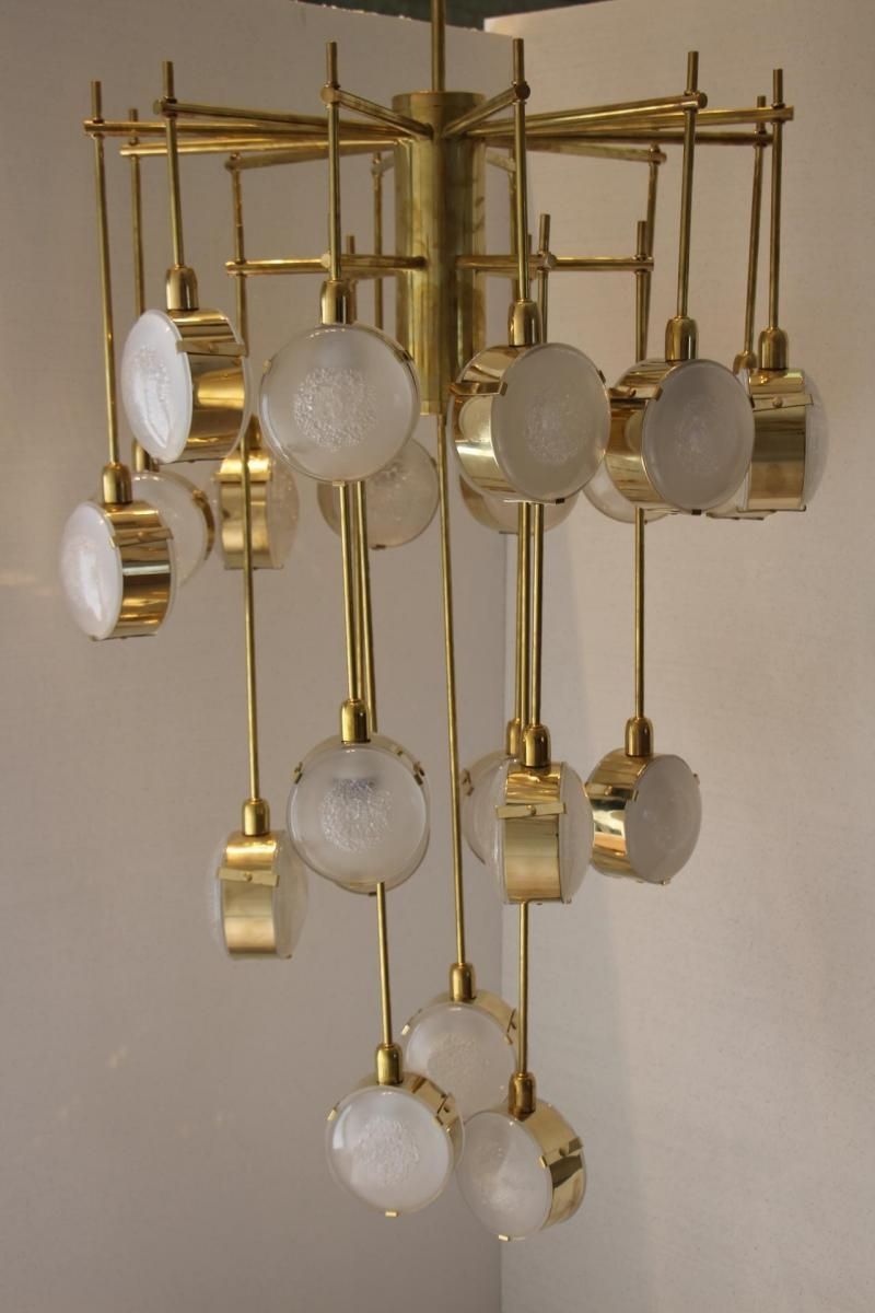 Recent Italian Modern Mid Century Brass And Glass Chandelier For Sale At Pamono Within Brass And Glass Chandelier (Photo 9 of 15)