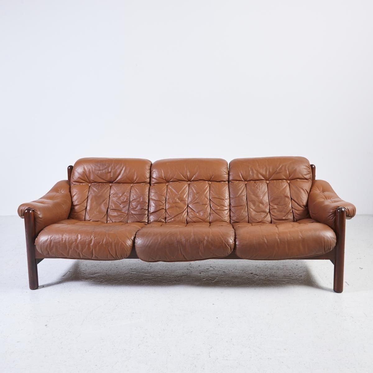 Trendy 3 Seater Leather Sofas With Vintage 3 Seater Leather Sofa With Teak Frame For Sale At Pamono (View 1 of 15)