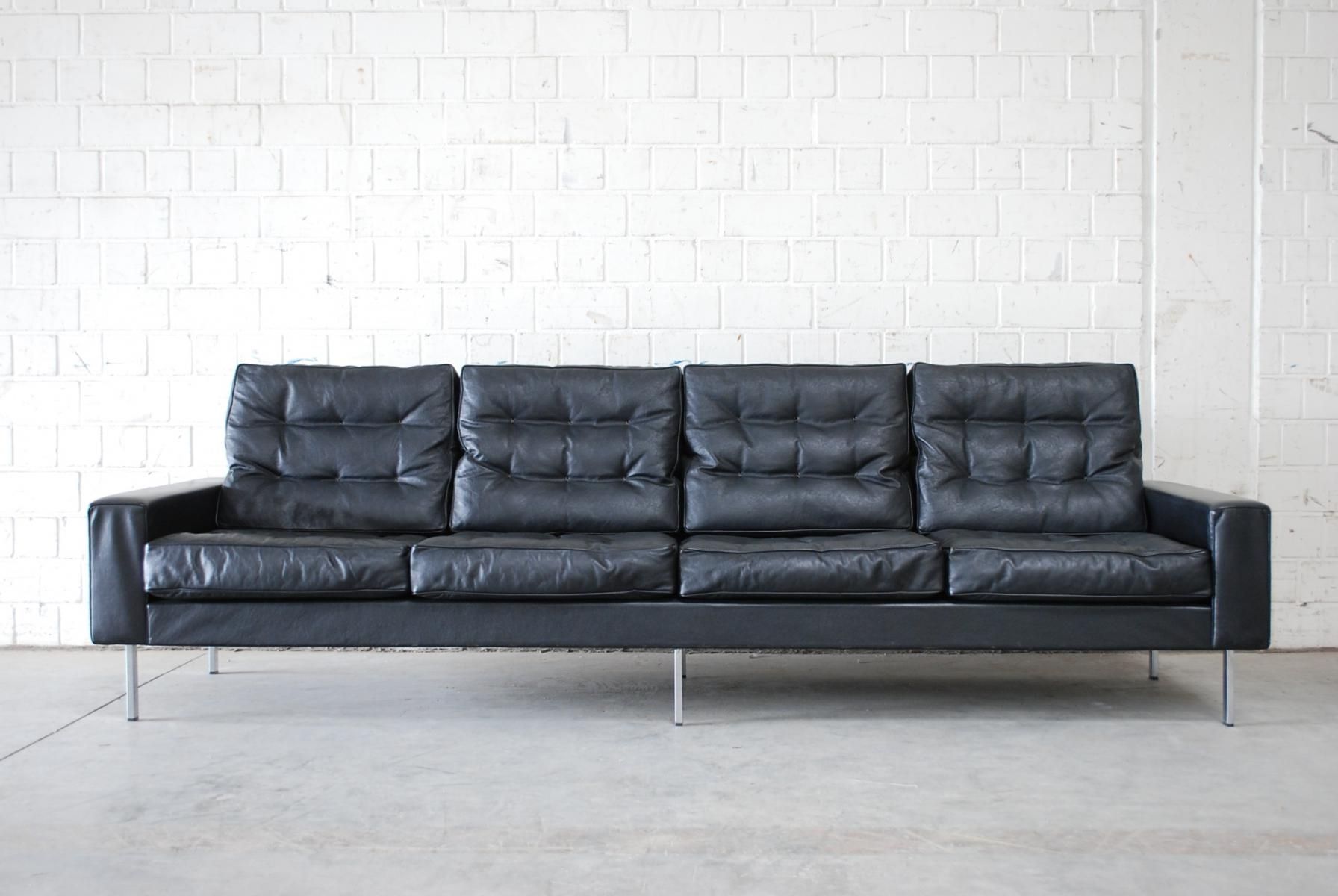 Trendy Four Seater Sofas For Vintage Black Leather 4 Seater Sofa From De Sede, 1967 For Sale At (View 14 of 15)