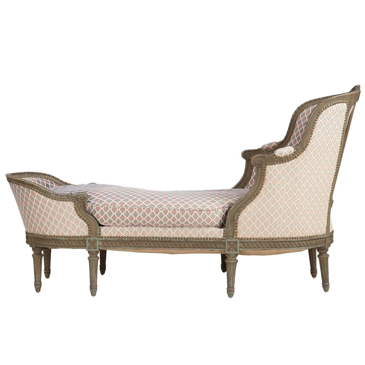 Trendy French Louis Xvi Style Painted Antique Chaise Lounge Longue Settee Inside Antique Chaises (View 5 of 15)